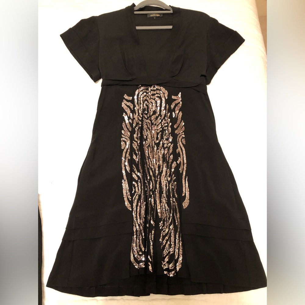 Roberto Cavalli black rose gold sequin detail dress